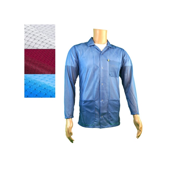 ESD Jacket, Lapel Collar, Snap Cuff, Color: Light Blue, 3X-Large
